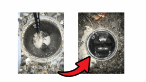 台所排水管詰まりの作業前と作業後の比較